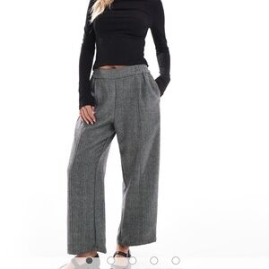 ASOS Grey Herringbone Wide-Leg Trousers Size 8